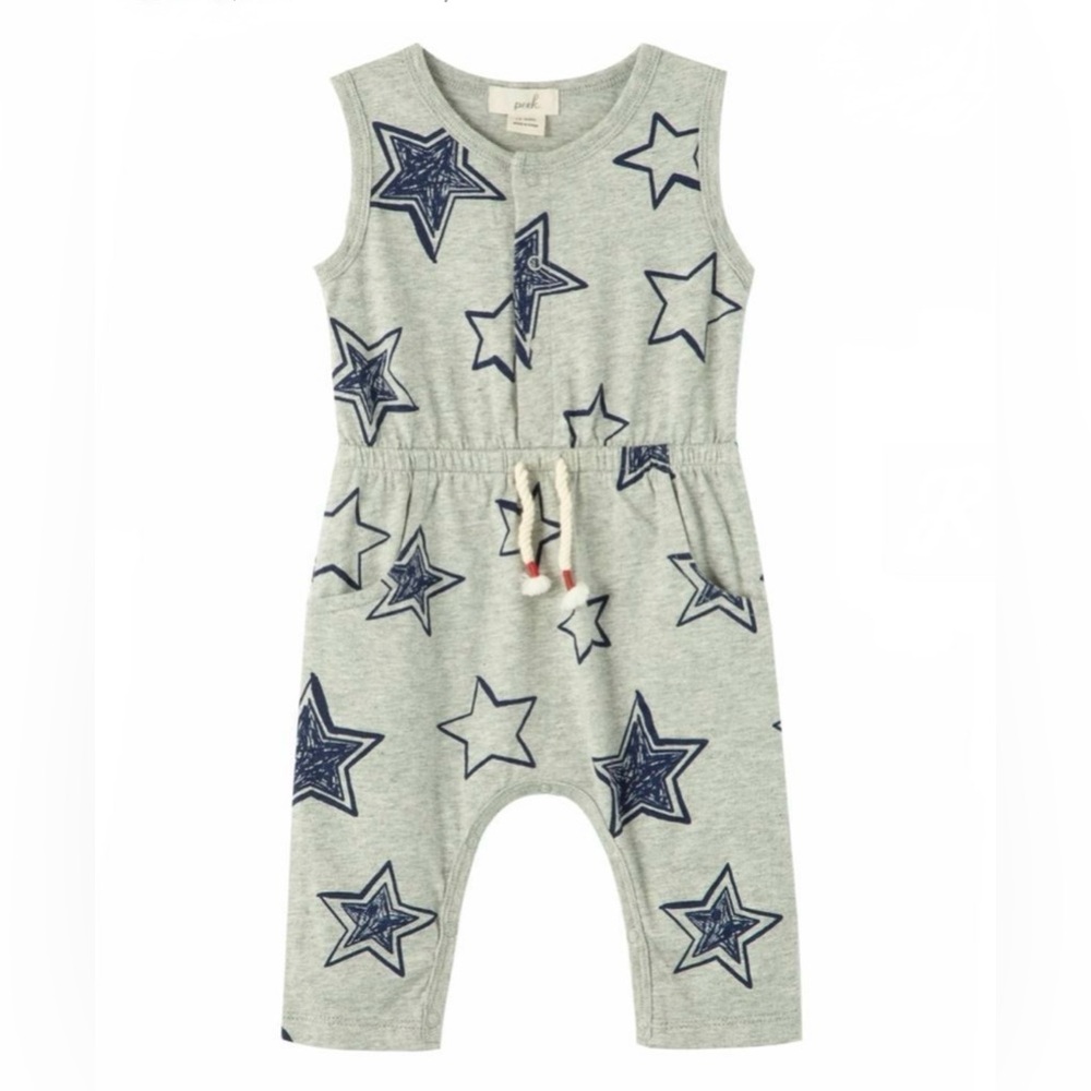 PEEK grey and navy star‎ romper. Perfect for summer and 4th of July! 18/24M